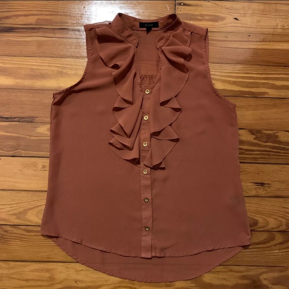 Mine Womens Top Blouse Ruffle Shirt Polyester Gold Buttons Orange Size Medium - Picture 3 of 8